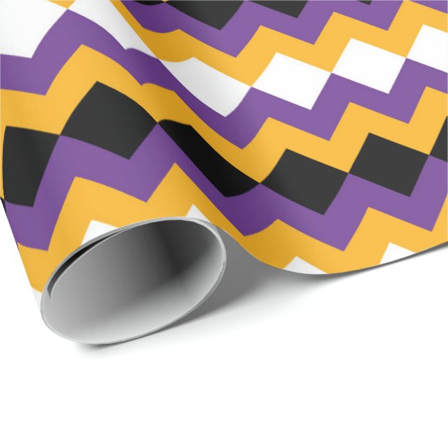Papier Cadeau Jaune, violet, noir et blanc Zigzag Chevron (Coin rond)