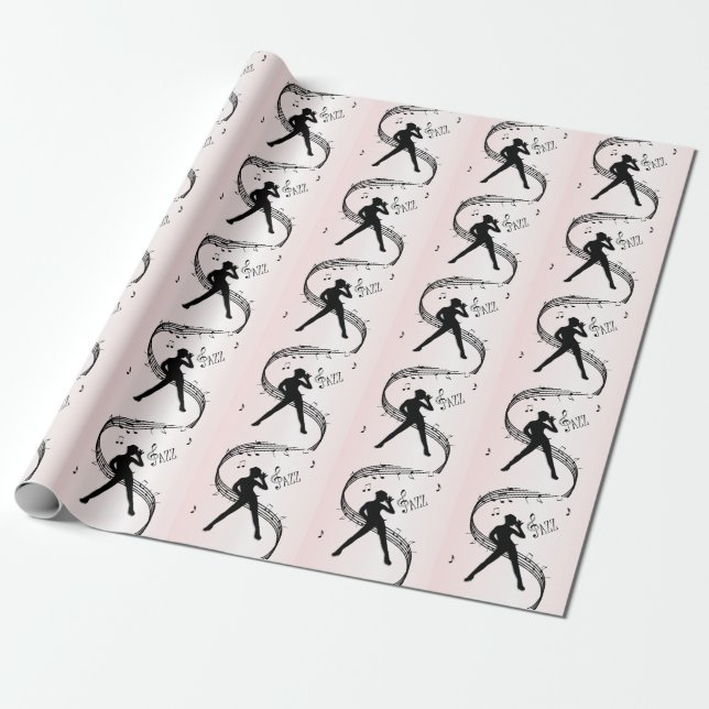 Papier Cadeau Jazz Dance Pink Music Enveloppement Papier (Déroulé)