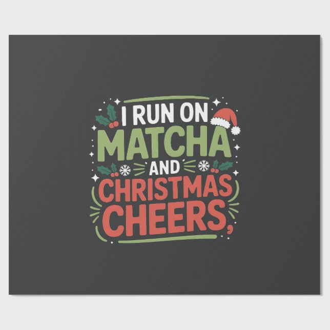 Papier Cadeau Je cours sur Matcha et Noël Cheers Boisson Verte (Plat)