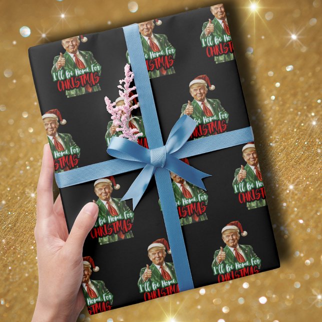 Papier Cadeau Je Serai À La Maison Pour Noël Drôle Cadeau Trump (Créateur téléchargé)