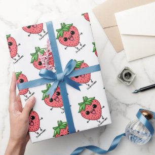Papier Cadeau Je suis Berry Happy mignon saut de fraise kawaii