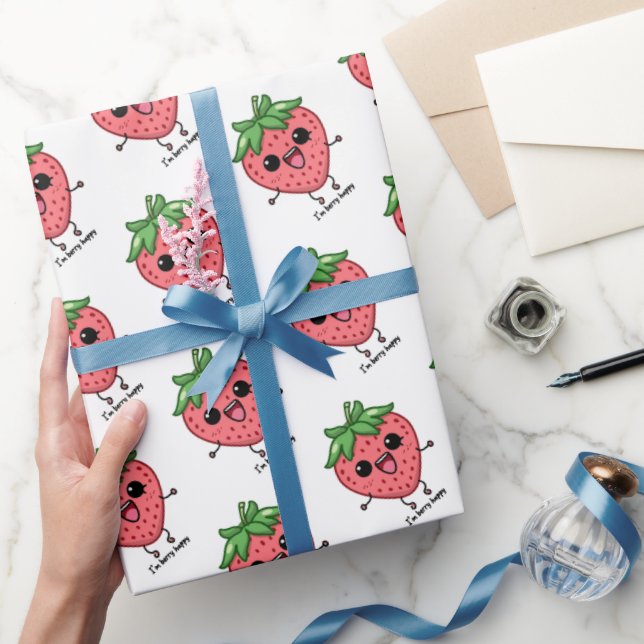 Papier Cadeau Je suis Berry Happy mignon saut de fraise kawaii (Cadeaux)