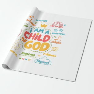 Papier Cadeau Je suis un Enfant de Dieu Rétro chrétien Jésus Foi
