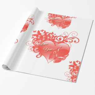 PAPIER CADEAU JE T'AIME DANS LE COEUR ROUGE