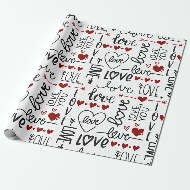 Papier Cadeau Je T'Aime Envelopper Du Papier (Déroulé)
