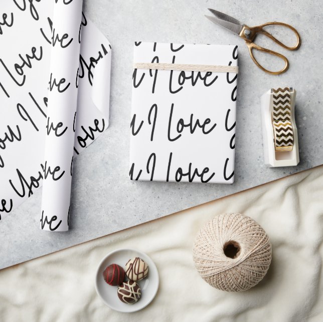 Papier Cadeau Je t'aime Jour des Valentines Noirs et Blancs (Artisanat)