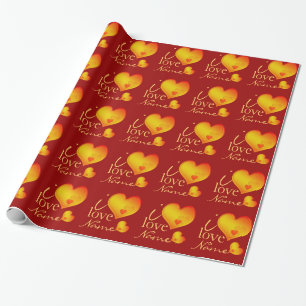 Papier Cadeau Je t'aime papiers d'emballage de coeurs nommés de