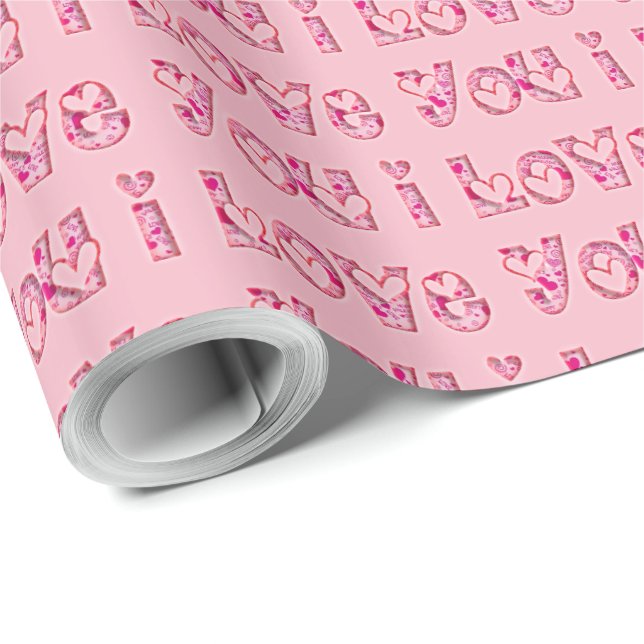 Papier Cadeau Je T'Aime Romantique Valentines Jour Typographie r (Coin rond)