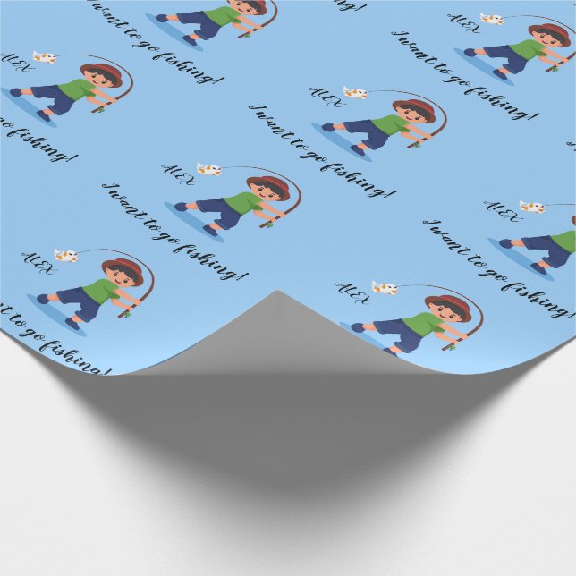 Papier Cadeau "JE VEUX ALLER PÊCHER" Garçons Pêche (Coin)