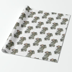 Papier Cadeau Jeep avec 2 soldats de bande dessinée