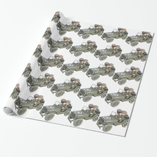 Papier Cadeau Jeep avec 2 soldats de bande dessinée