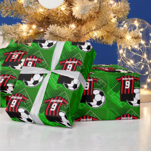 Papier Cadeau Jersey de soccer personnalisées en bandes rouge et