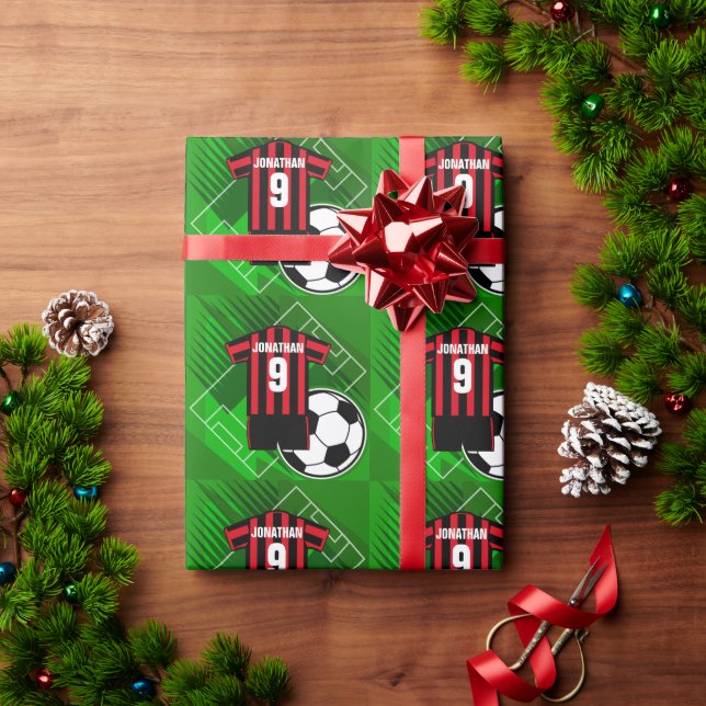 Papier Cadeau Jersey de soccer personnalisées en bandes rouge et (Cadeau de vacances)