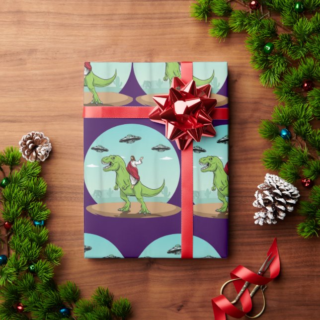 Papier Cadeau Jésus À cheval Un Dinosaure Drôle Alien UFO Bigfoo (Cadeau de vacances)