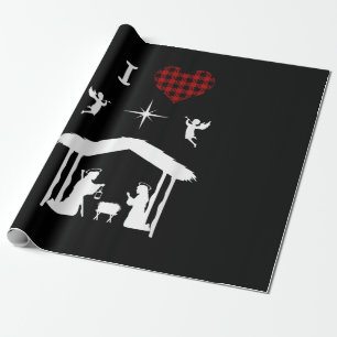 Papier Cadeau Jésus amour   Nativité de Noël J'aime Jésus