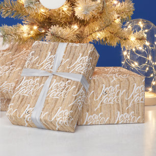 Papier Cadeau Jésus est le Seigneur Noël Christian Rustic Wood