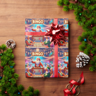 Papier Cadeau Jeu De Bingo Avec Père Noël Christmas
