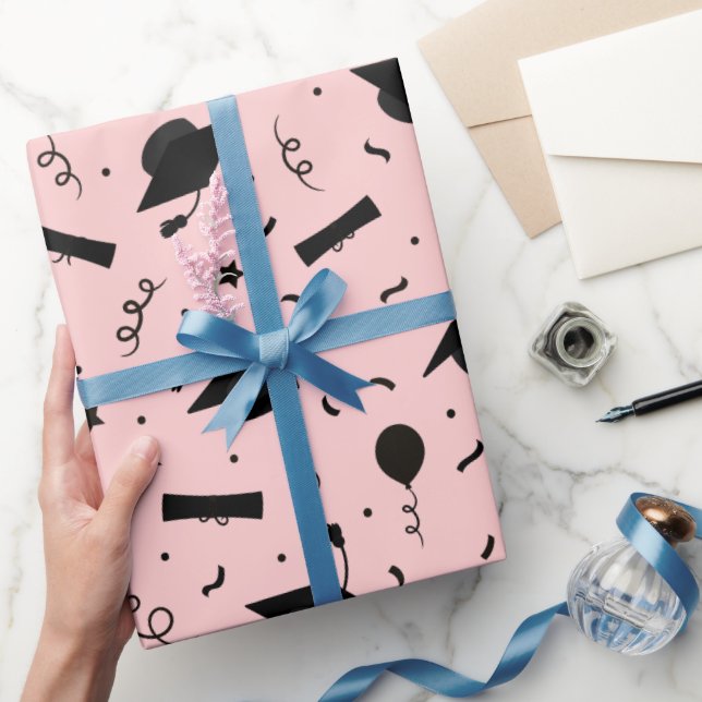 Papier Cadeau Jeu de capuchon de graduation noir rose (Cadeaux)