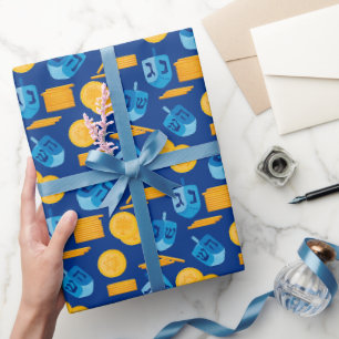 Papier Cadeau Jeu de dreidel de Hanukkah Gelt bleu foncé
