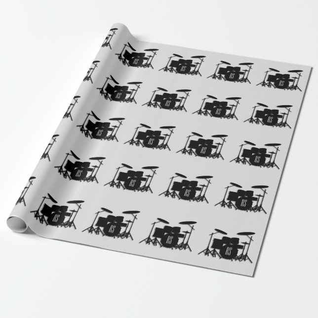 Papier Cadeau Jeu de tambour Monogramme Argent (Déroulé)