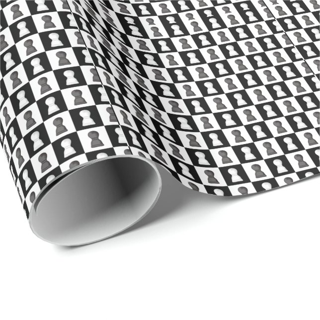 Papier Cadeau Jeu d'échecs noir et blanc Allover (Coin rond)