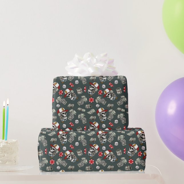 Papier Cadeau Jeu Dice Poker Chips Motif crâne (Cadeaux de fête)