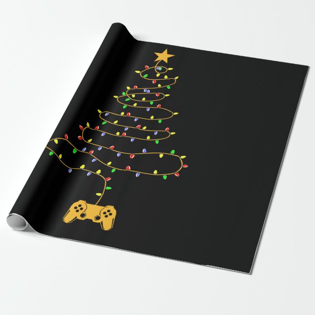 Papier Cadeau Jeu Vidéo Arbre de Noël Lumières Jeu Pyjama (Déroulé)