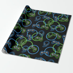 Papier Cadeau Jeu vidéo Neon Blue & Green Motif