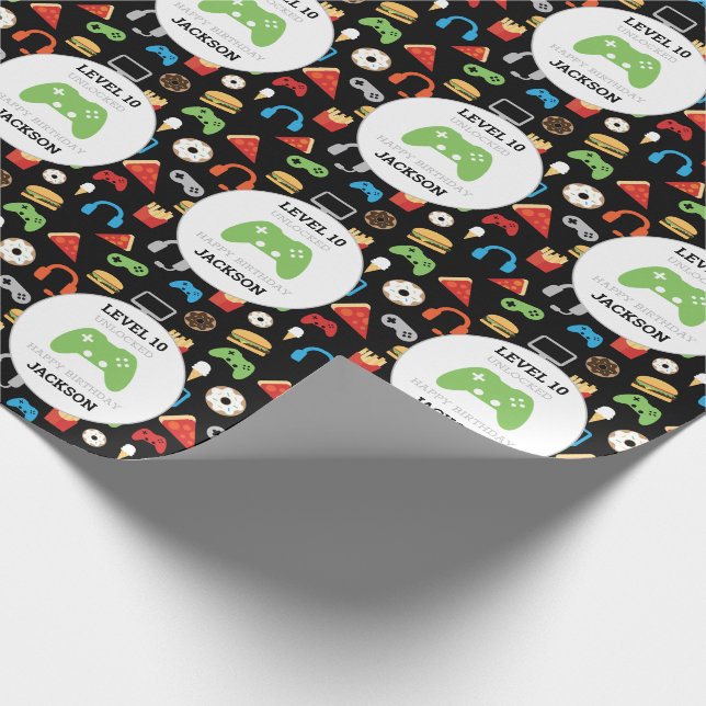 Papier Cadeau Jeu vidéo Niveau haut Anniversaire de enfant Gamer (Coin)