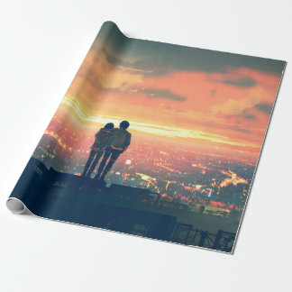 Papier Cadeau jeune couple debout sur le toit en regardant c