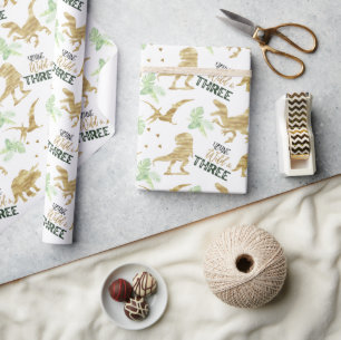 Papier Cadeau Jeune Dinosaure sauvage et trois Élégants Dinosaur