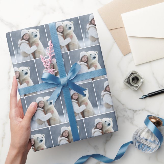Papier Cadeau Jeune fille qui embrasse un ours polaire (Cadeaux)