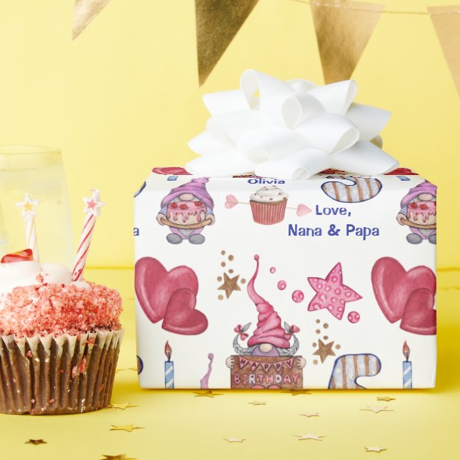 Papier Cadeau Jeune fille rose mignonne Nouvel anniversaire de c (Fête d'anniversaire)