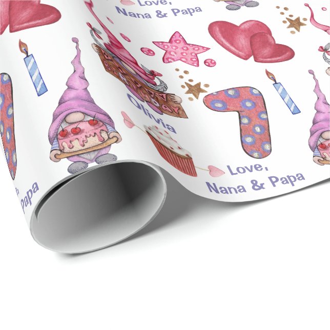 Papier Cadeau Jeune fille rose mignonne Nouvel anniversaire de s (Coin rond)
