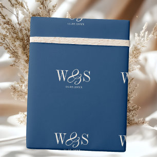 Papier Cadeau Jeunes mariés élégants bleu marine initiale