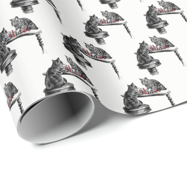 Papier Cadeau Jeux de société Deux chats jouant aux échecs Match (Coin rond)