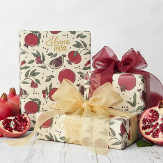 Papier Cadeau Jewish Shana Tova Beurre de Grenade Jaune