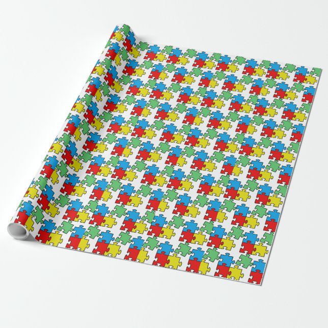 Papier Cadeau Jigsaw Puzzle Pièces Design Papier d'enveloppement (Déroulé)