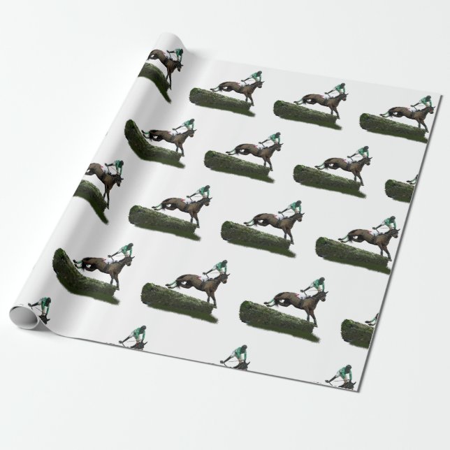 Papier Cadeau Jockey Cheval Saut En Papier Enveloppé Vert (Déroulé)