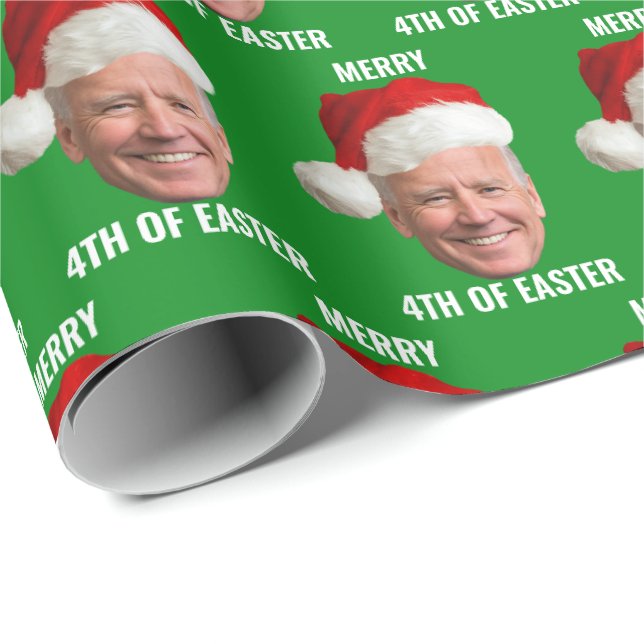 Papier Cadeau Joe Biden Joyeux 4ème De Pâques Vert Noël (Coin rond)