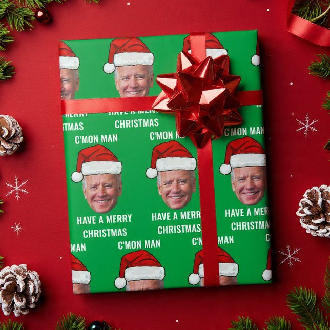 Papier Cadeau Joe Biden Santa Hat C'mon Homme Green Christmas (Créateur téléchargé)