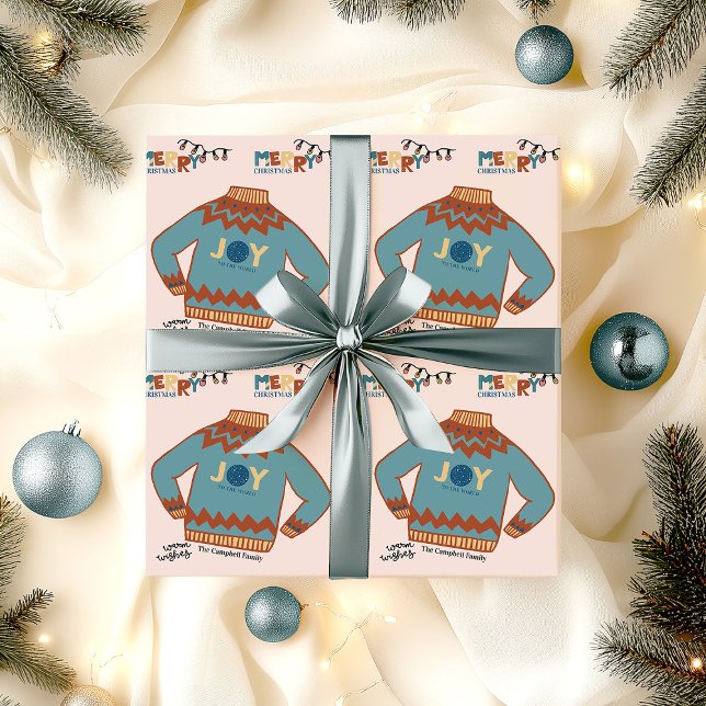 Papier Cadeau Joie au monde Douleur de Noël moche sur mesure (Ugly Sweater Christmas wrapping paper)