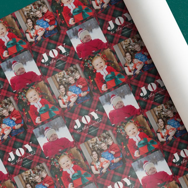 Papier Cadeau Joie au monde Plaid Photo Holiday Wrapping Pape (Créateur téléchargé)