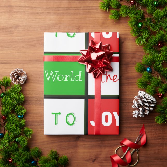 Papier Cadeau Joie Au Monde Typographie Carreaux Noël (Cadeau de vacances)