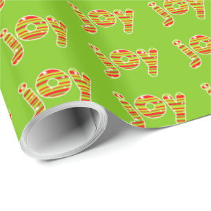 Papier Cadeau JOIE aux rayures de Noël, rouges et vertes