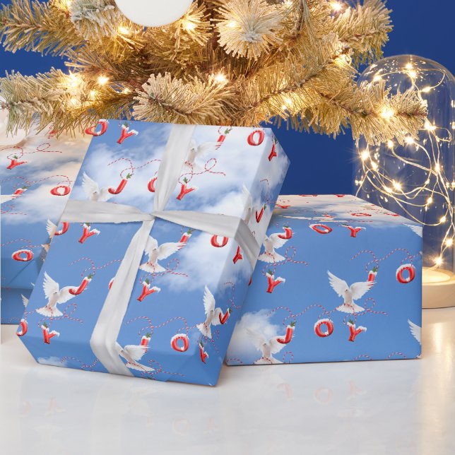 Papier Cadeau Joie de Noël et colombe blanche dans le ciel (Vacances)