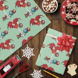Papier Cadeau Joie de Noël Fête Rouge Cocktail Dragon de Fête