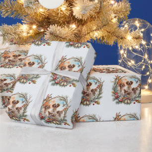 Papier Cadeau Joie des Fêtes avec un épagneul breton