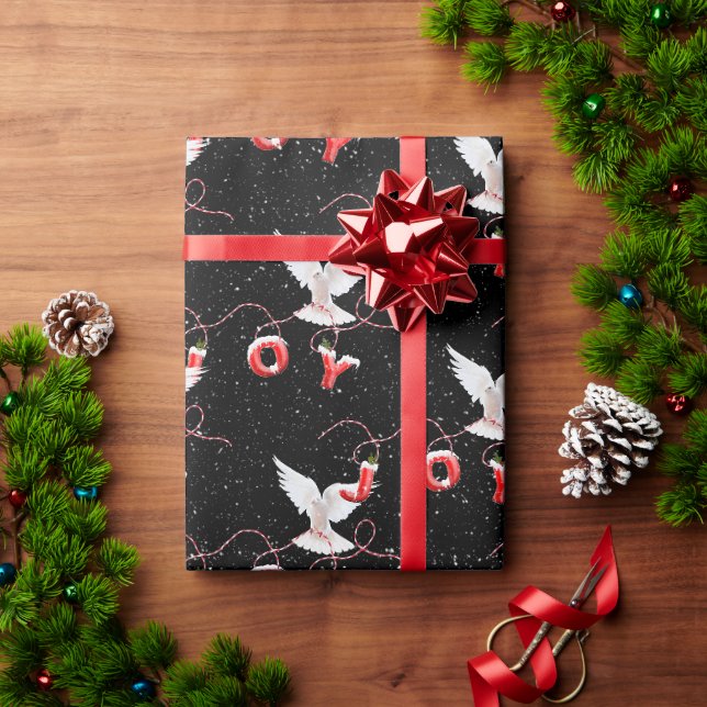 Papier Cadeau Joie et colombe en noir (Cadeau de vacances)