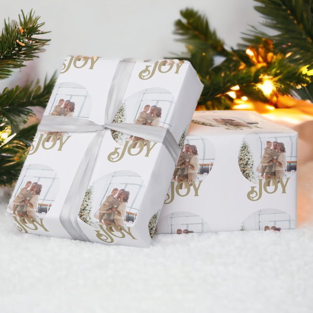 Papier Cadeau Joie moderne Photo Noël Personnalisé (Modern Joy Photo Christmas Personalized Wrapping Paper from Ricaso)